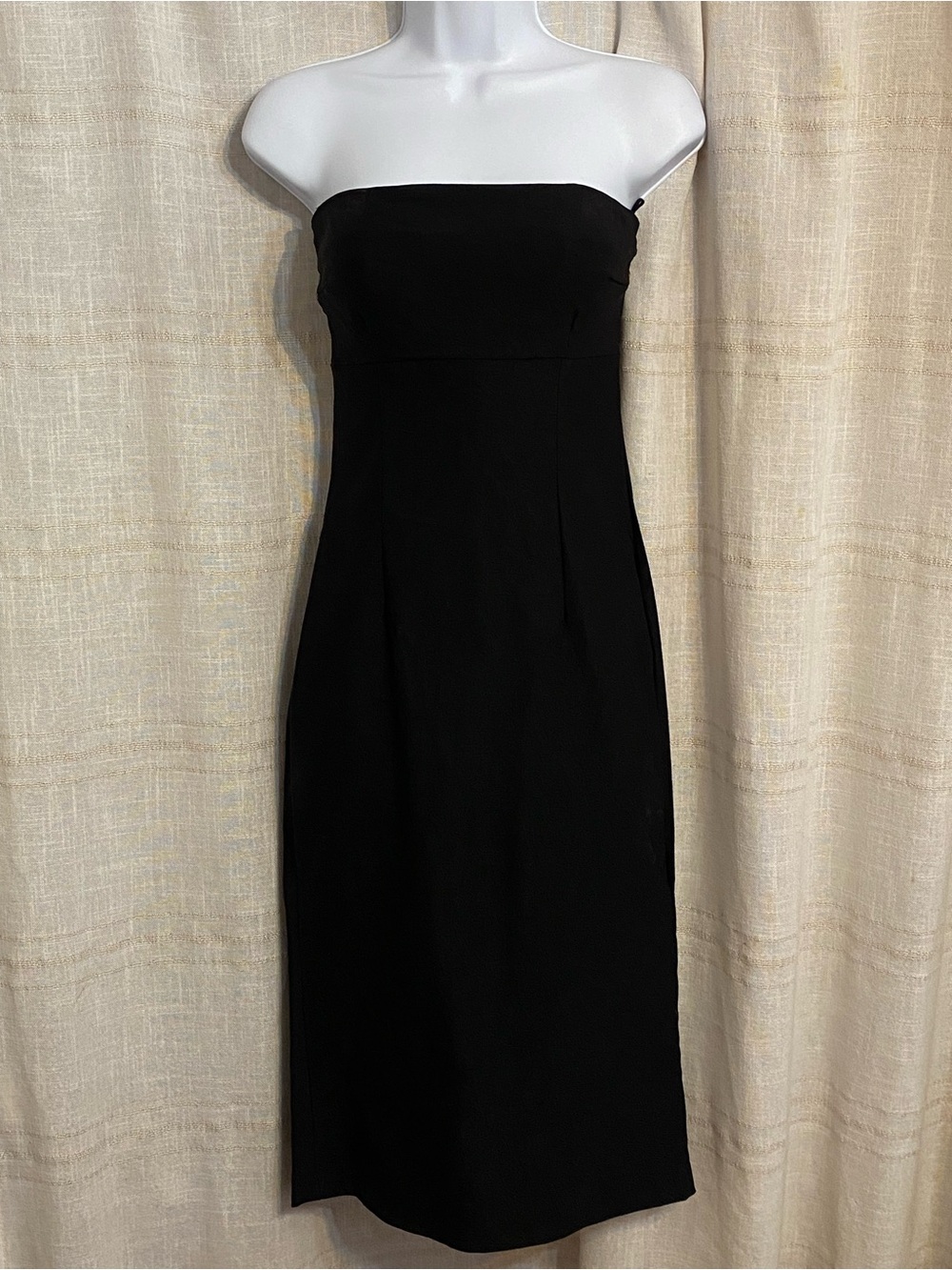 Vintage Lipsy London Black Strapless Tube Midi Bodycon Dress M